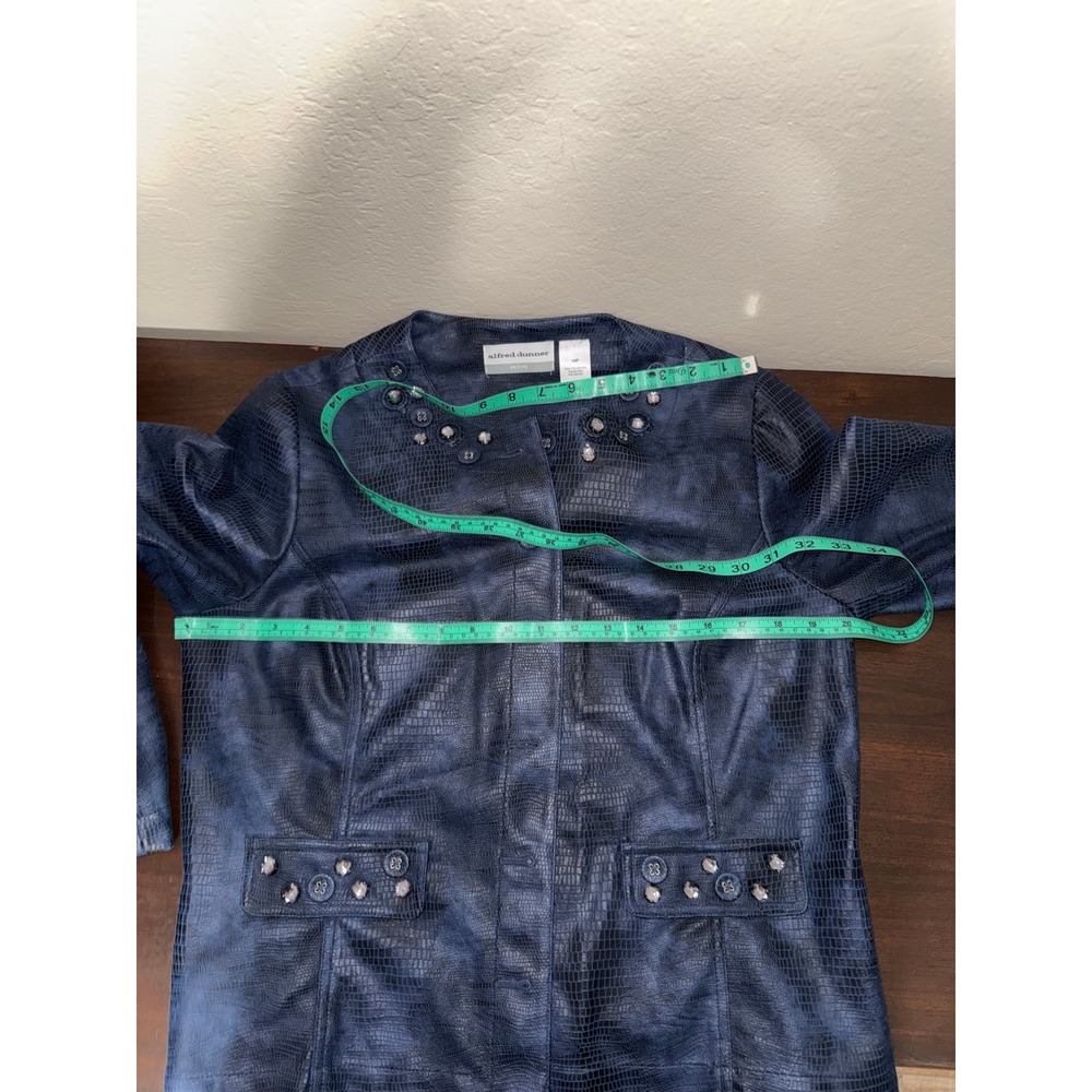 Alfred Dunner Petite Blue Textured Embellished Blazer Jacket - Picture 5 of 7